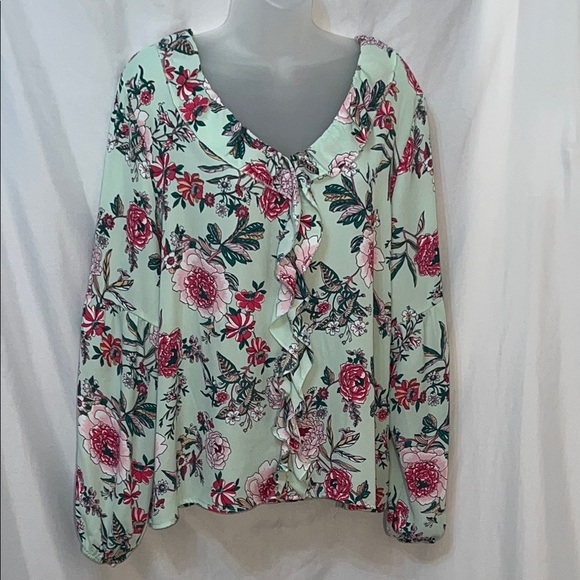 COUNTERPARTS Floral Mint Green Pink Women's Top Size XL - Picture 1 of 10